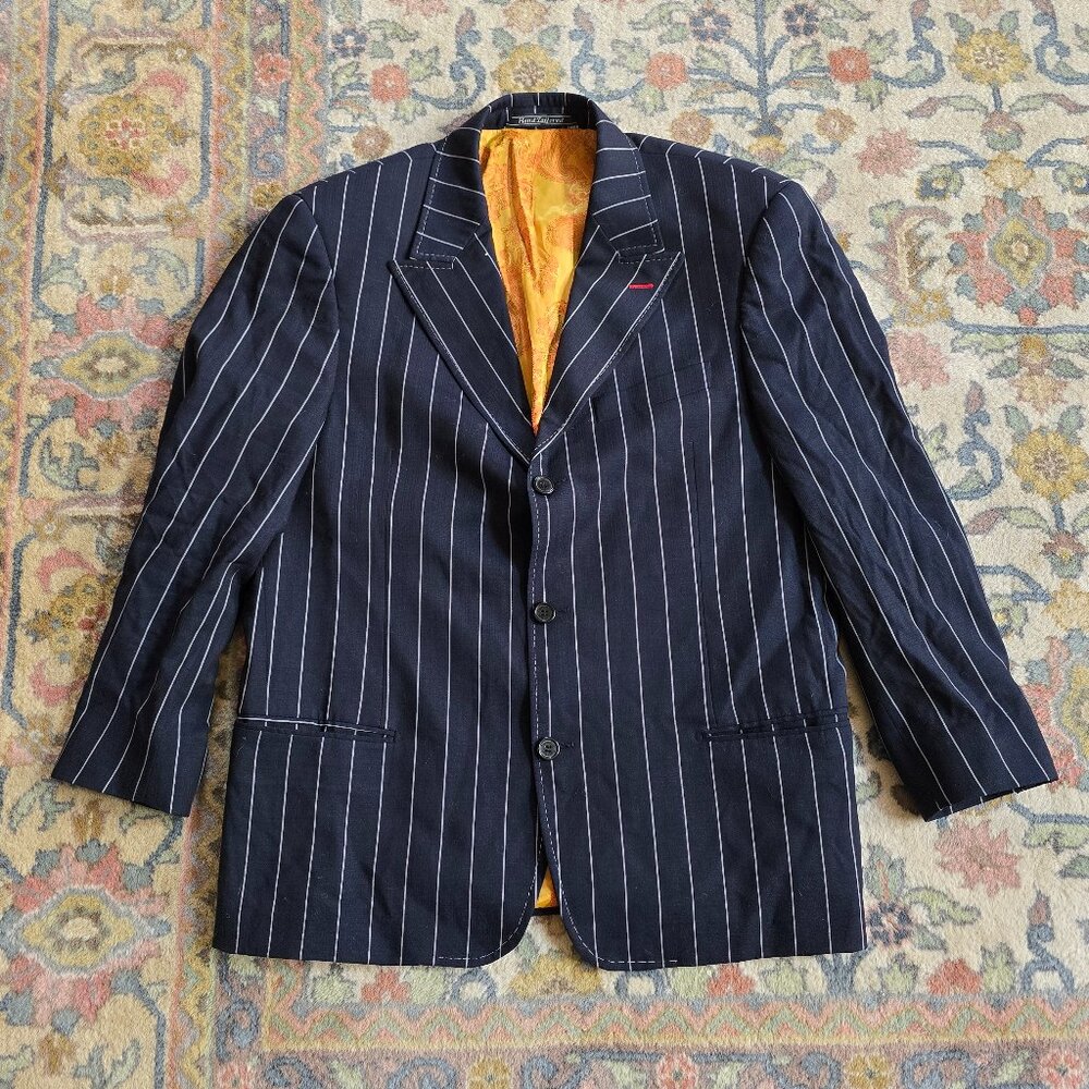 Code Red by Steve Harvey Merino Wool Black Pinstripe Blazer Men's 44